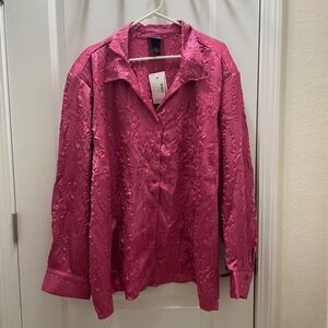 Maggie Barnes Pink Textured Crinkle Button Up Shirt 4X Plus Size